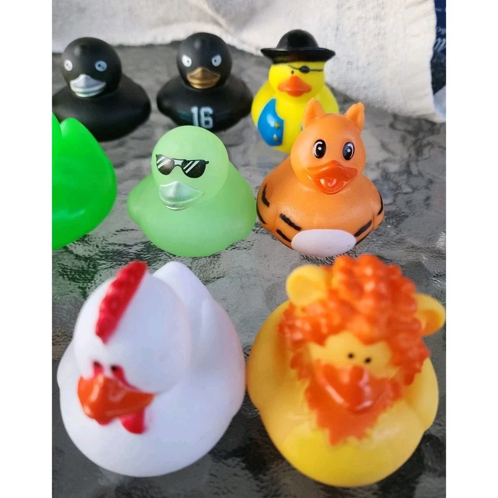 Lot of 12 Rubber Ducks Glow In Dark Kangaroo Chicken Horse Tiger Lion Black 16